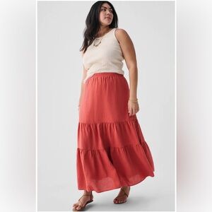 Faherty Cala Linen Skirt in Tandoori Red size small NWT